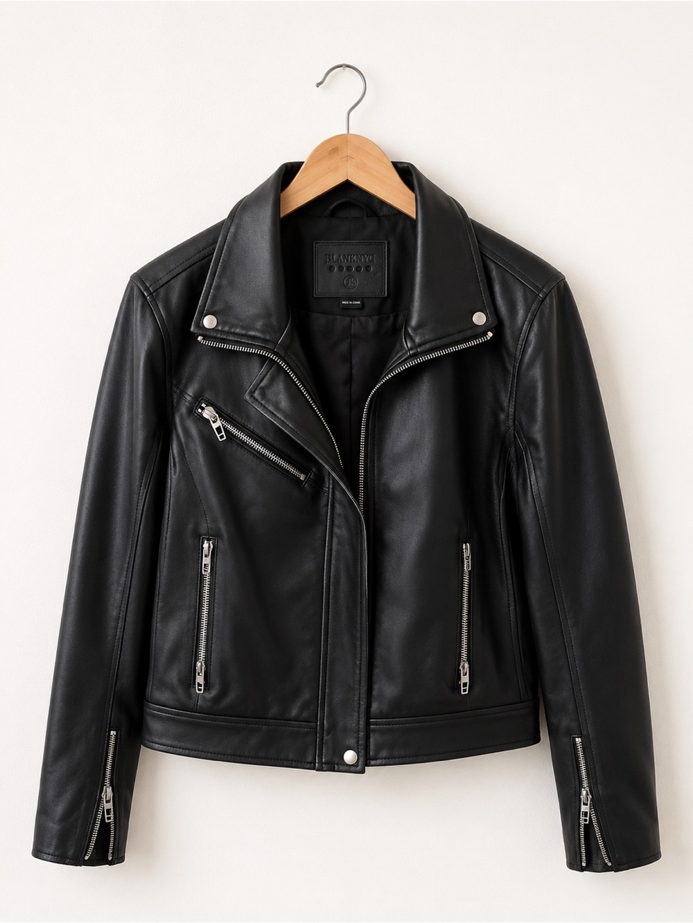 Blank NYC Black Leather Biker Jacket with Silver Hardware